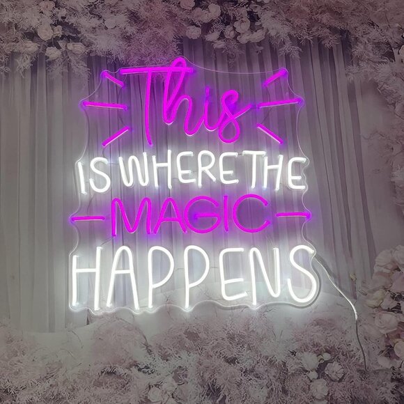 Large Neon Sign This is Where The Magic Happens Purple & White Led Light - Picture 5 of 9